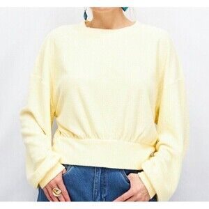 Gilly Hicks‎ Hollister Crewneck Cropped Sweatshirt LS Yellow Terrycloth Sz Small
